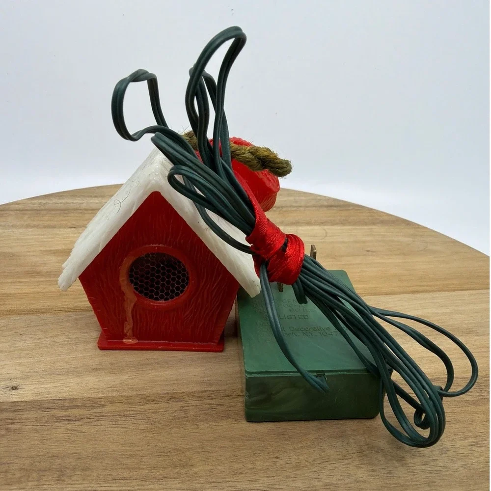 Radiant Chirping Birdhouse Christmas‎ Ornament 50-70s Red Vintage Cardinal